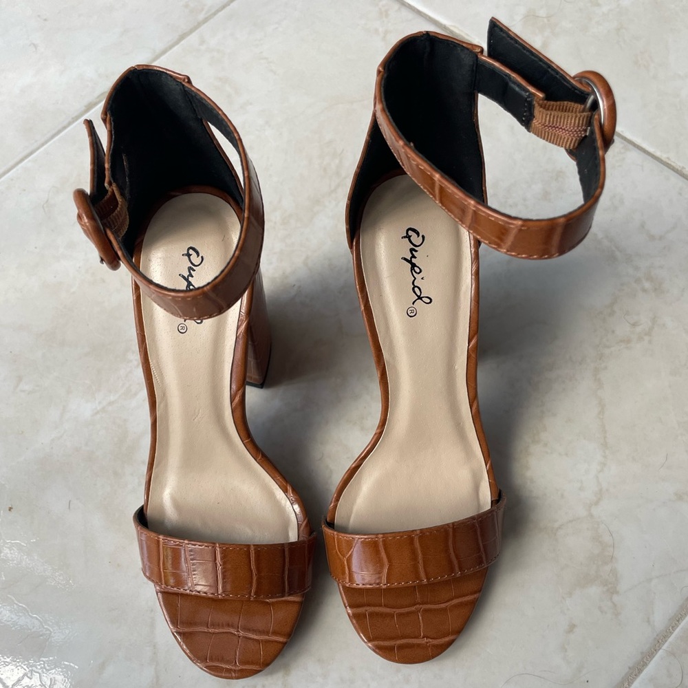 Qupid Faux Crocodile Leather Heels